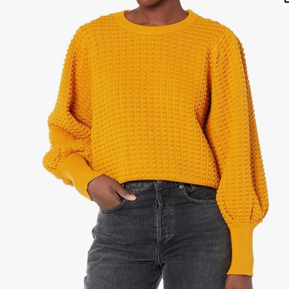 FRENCH CONNECTION Yellow Mozart Cotton Popcorn Balloon Sleeve Sweater